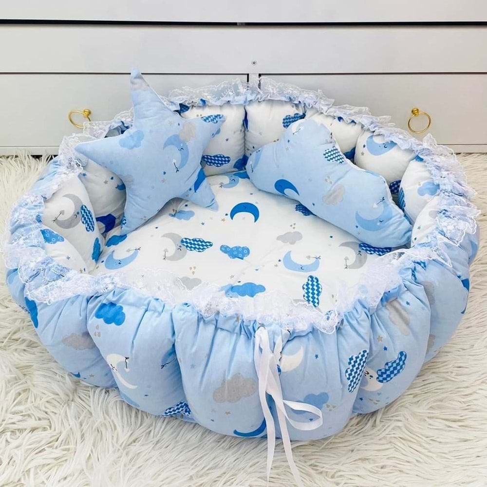 ARMONİ YUVARLAK BABYNEST YASTIK MAVİ